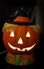 VTG RARE Ceramic Light Up Halloween Jack-O-Lantern Pumpkin Witch Pottery