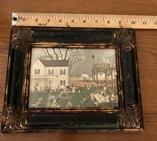 Folk Art Print and Frame of Folk Scene Barn Raising 8x10