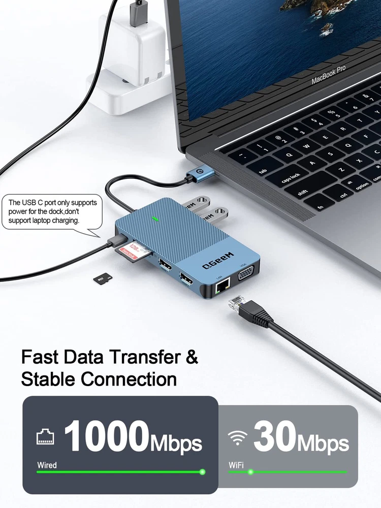 Usb 3.0 Docking Station Triple Display Usb Hub Dual Monitor Usb C Laptop Docking