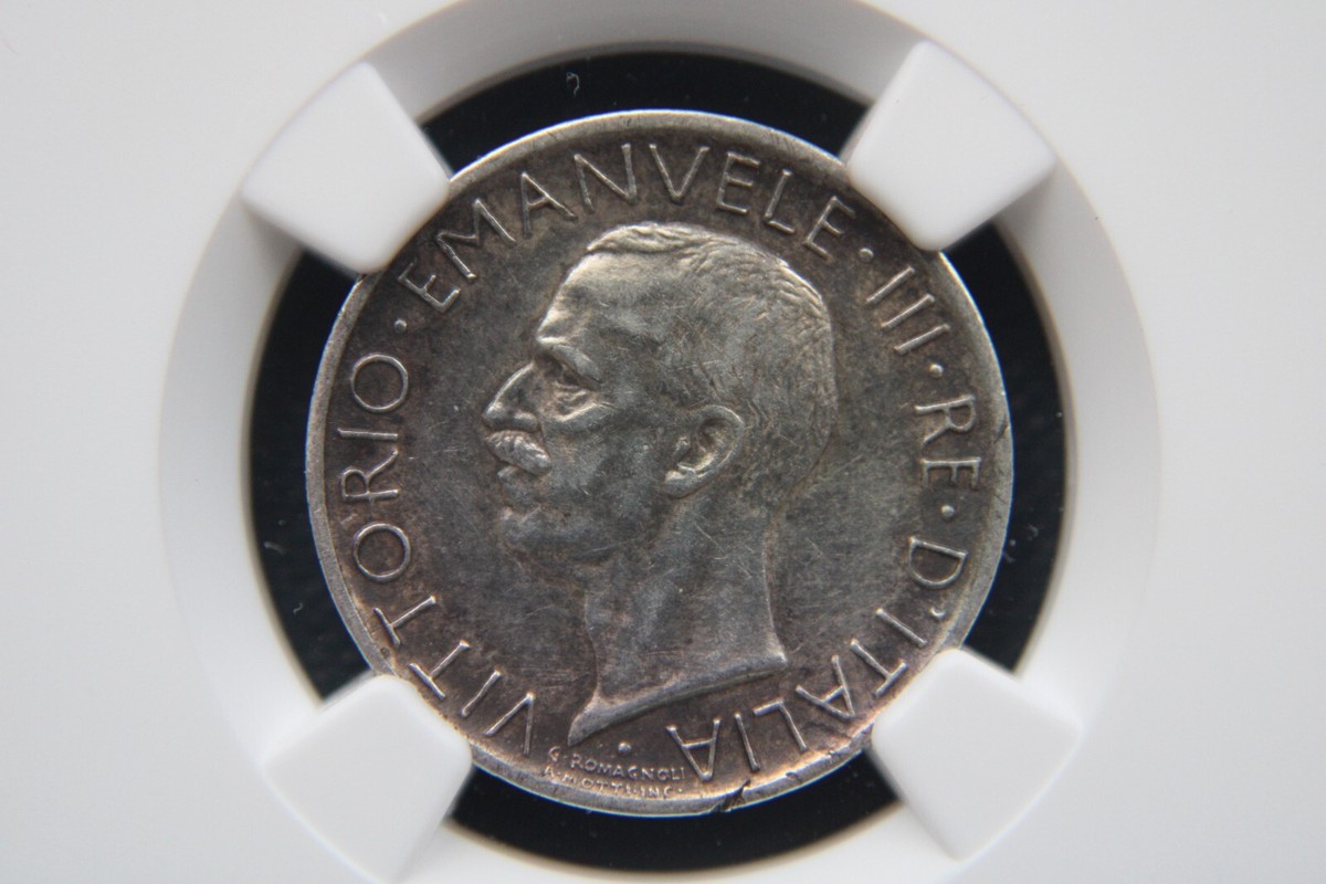 1927 R 5 Lire Silver coin, Italy, Vittorio Emanuele III, NGC AU