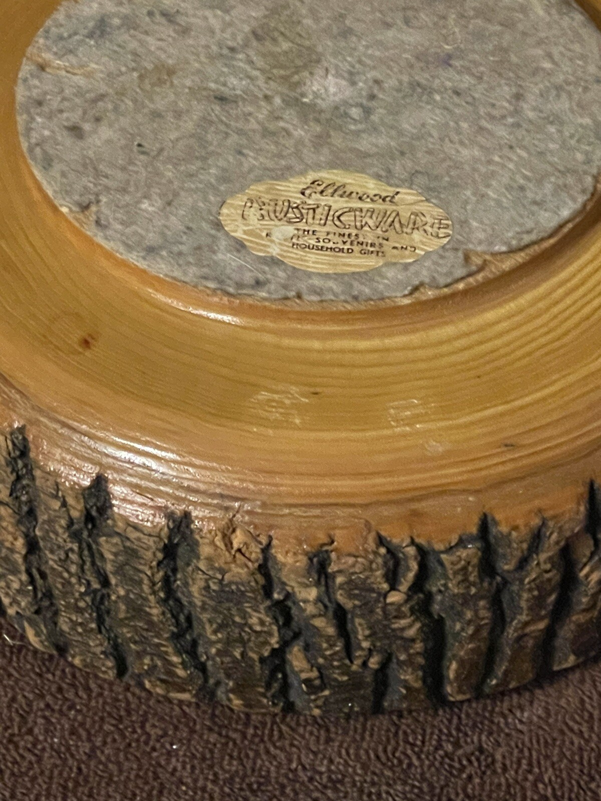 Vtg Ellwood Rusticware 1950's Turned Wood Nut Bowl With Tools 7.75” D X