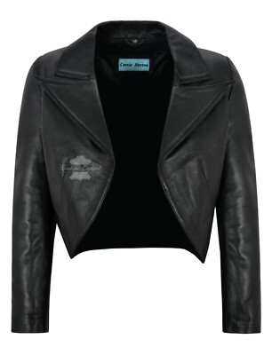 Leather Black Shrug Jacket Women Ladies Cropped Jacket Real