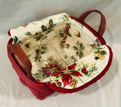 2006 Longaberger Christmas Tea Basket w/ Holiday Liner & Divided Protector - Picture 2 of 3
