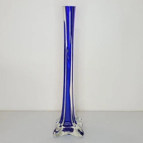 Vintage Cobalt Blue Eiffel Tower Art Glass Bud Vase Murano Style 12"