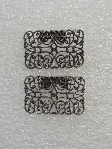 MUSI Shoe Clips Silver Tone Filigree Scroll Rectangles Classic Holiday Party