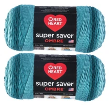 Super Saver Jumbo Deep Teal Ombre Yarn - 2 Pack of 283g/10oz - Acrylic - 4 Me...