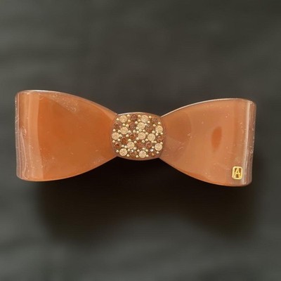Alexandre de Paris Brown Ribbon Hair Clip Bejeweled Plastic Accessory