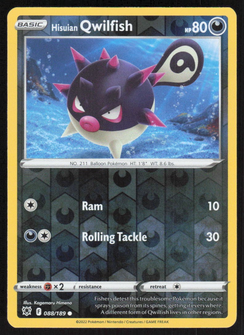 Hisuian Qwilfish (88) Reverse Holo 088/189 LP SWSH10: Astral Radiance Pokemon Ca