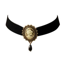Victorian Black Velvet Lace Choker Gothic Lady Cameo Necklace Gift for Her Yell