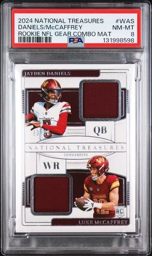 2024 PANINI NATIONAL TREASURES GEAR JAYDEN DANIELS/LUKE MCCAFFREY RC /49 PSA 8