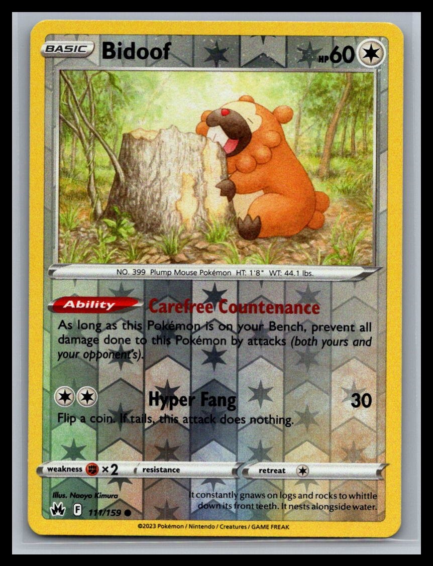 Bidoof 111/159 Common Crown Zenith Pokemon Reverse Holo Near Mint