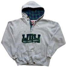 Vintage Walt Disney World WDW M Sweatshirt Embroidered Plaid Hoodie Mickey Inc