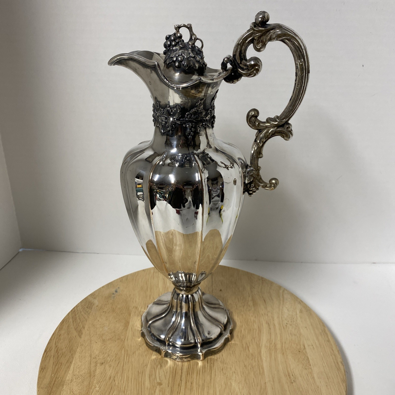 English Silver Wine Ewer Pitcher BENJAMIN SMITH II • Ornate Victorian Style