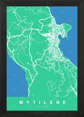 MYTILENE GRIECHENLAND KARTE Gerahmtes Wandbild Poster Leinwanddruck Bild