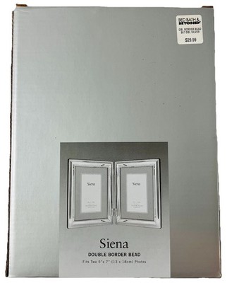 Siena Double Border Bead Silver Hinged Double Photo Frame New Holds 2 5x7 Photos