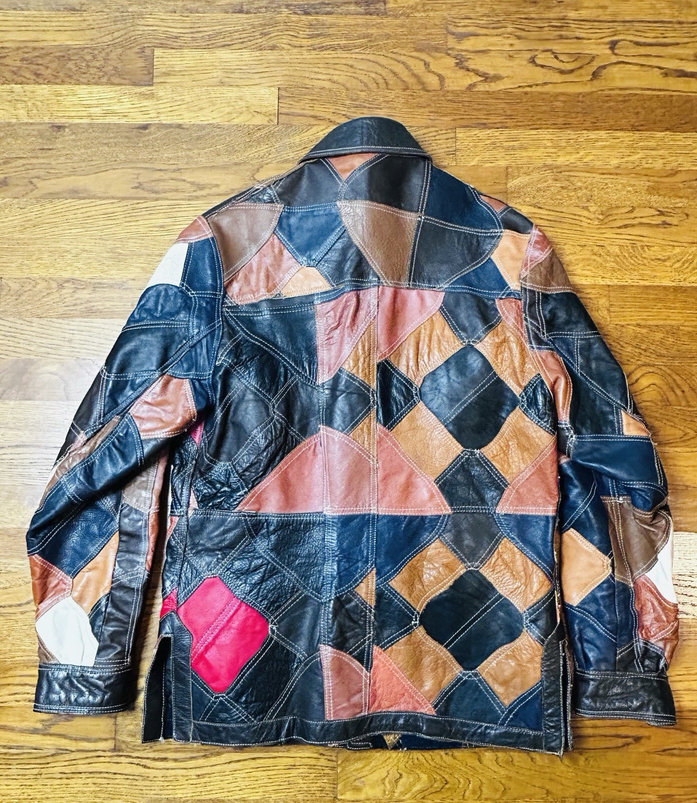 VTG 70s Patchwork Leather Jacket Blazer Coat For … - image 12