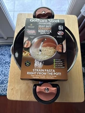 Gotham Steel 5 Qt Ceramic Stock Pot Nonstick Pasta Pot w/ Strainer Lid