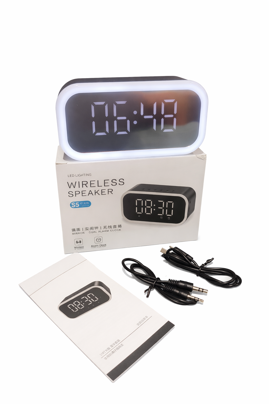 Bluetooth Mirror Alarm Clock Dual Speaker LED Display Dual Alarm USB Temperature