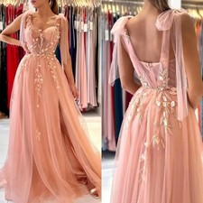 Pink Evening Dresses Sexy Backless Spaghetti Straps A Line Tulle Prom Party Gown