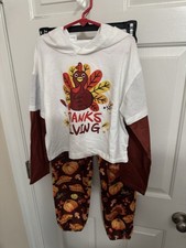 Kids Turkey Hoodie Long Sleeve Print Pants Set 2 pcs Thanksgiving Outfit NWOT