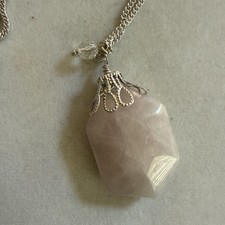 Pink Rose Quartz Gemstone Pendant Necklace Log Chain