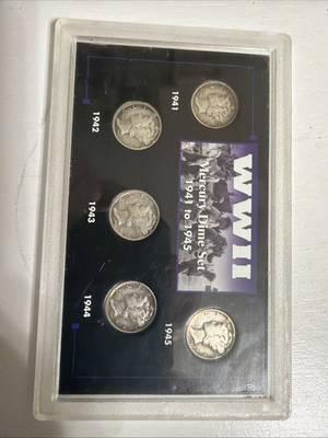 #ad #ad World War II USA Mercury Dime Set 1941 To 1945 90% Silver 0.0723 troy ounces Ea $137.50