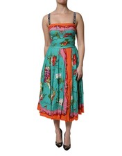 Dolce & Gabbana Multicolor Printed Silk Sleeveless Midi Women's Dress Authentic