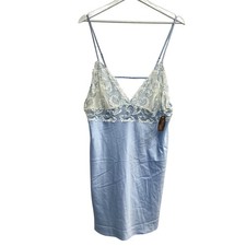 Secret Treasures Chemise Womens 2X Blue Satin Lace V Neck Adjustable Straps SZ