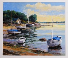 Gouache marine Golf du Morbihan - signé Bruno Richard - peinture fonds d'atelier