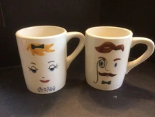 Set of 2 Vintage Ceramic Face Mugs – Man & Woman  Coffee/Tea Cups Japan