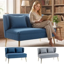 2 Seater Sofa with Wing Back, Thick Seat, 117 cm Linen-look Fabric Small Sofa