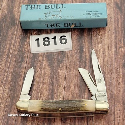 Parker Cut Co The Bull Medium Stockman Pocket Knife Japan 1980s Stag Handles
