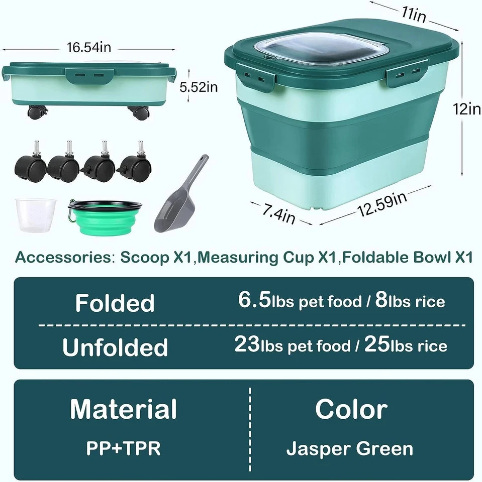 20-23 Lbs Dog Food Storage Container - Collapsible Dog Food Container w/ Wheels - Image 4 of 4