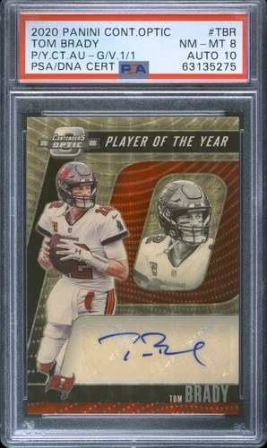 2020 Contenders Optic POY Autograph #TBR Tom Brady GOLD VINYL 1/1 PSA 8/10