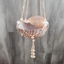 Vintage 9" (230 mm) Tonna Galea Puka And Cowrie Sea Shell Plant Hanger Beach