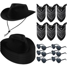 18 Pcs Western Cowboy Plastic Hat Set Include 6 Hats 6 Paisley Bandanas 6 Pai...