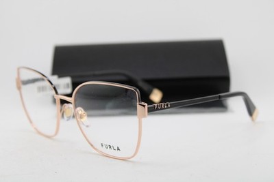 NEW FURLA VFU769 COL.02AM GOLD BLACK GUNMETAL AUTHENTIC EYEGLASSES 56-18