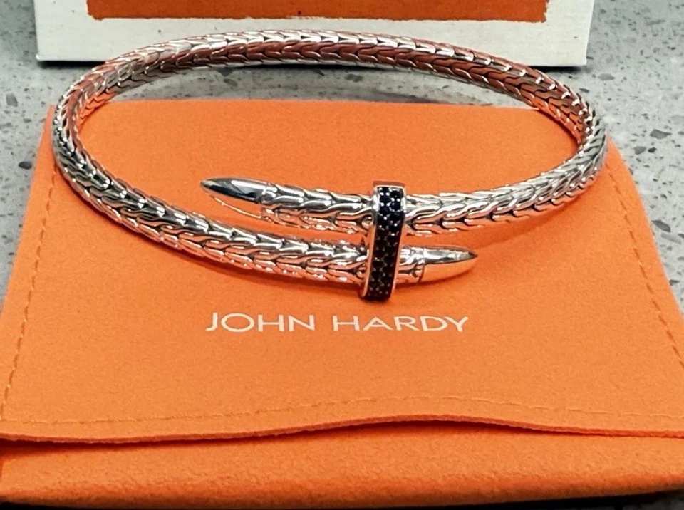 John Hardy Spear Flex Cuff, Sterling Silver with Treated Black Sapphire Size XL - Image 2 of 4