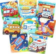 Wooden Puzzles for Toddlers, 8 Pack Vehicle Jigsaw Puzzles for Kids3-5, 9