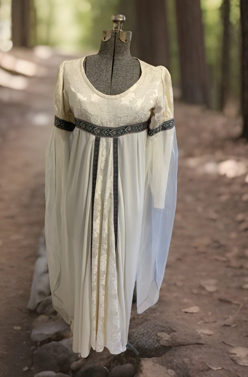 medieval vintage cotton dresses Luxalzxs Women's Medieval Vintage Solid Color Flared Sleeve Princess Dresses Elegant Off Shoulder Flowy Cotton Linen Peasant Dress Irregular Hem Faire Fairy Long Dress Renaissance Victorian Dress