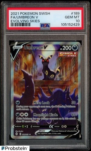 2021 Pokemon SWSH Evolving Skies #189 Umbreon V FA PSA 10 GEM MINT