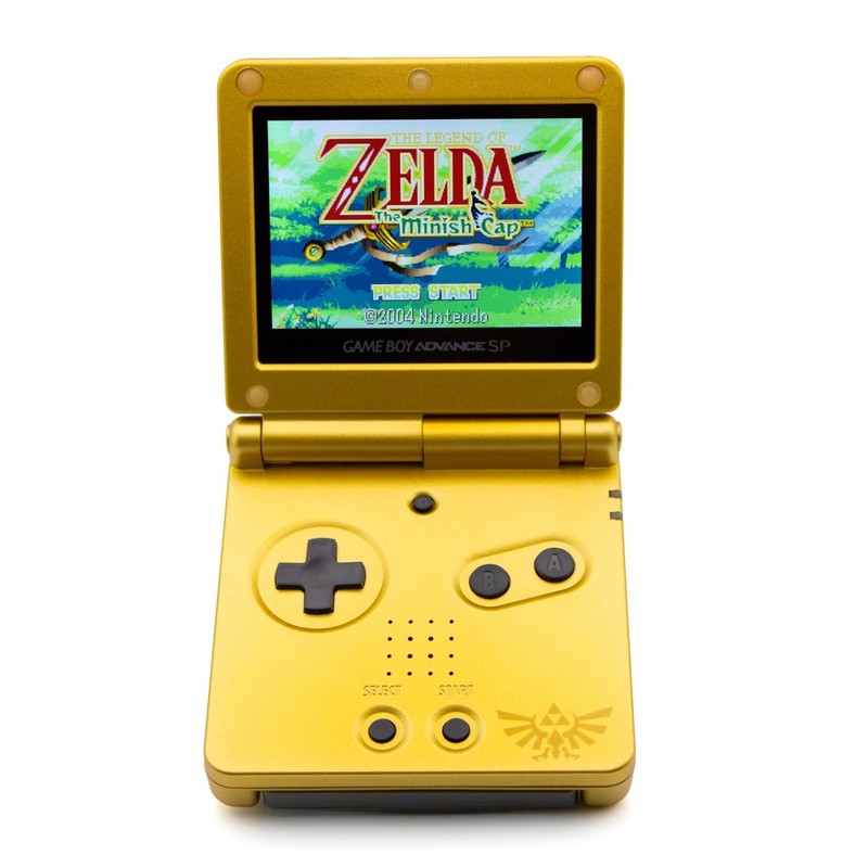 Nintendo Game Boy Advance SP IPS V5 Screen Upgrade Gold Zelda Triforce Edition