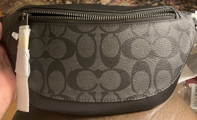Coach Warren Mini Belt Bag-Black Leather & Char.Coated Signature Canvas Gunmetal