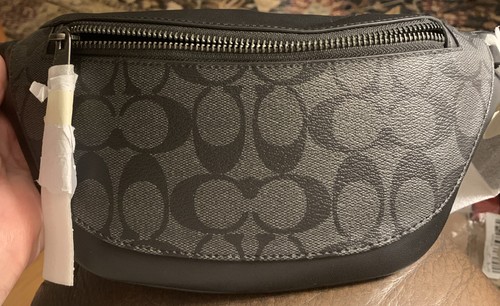 Coach Warren Mini Belt Bag-Black Leather & Char.Coated Signature Canvas Gunmetal