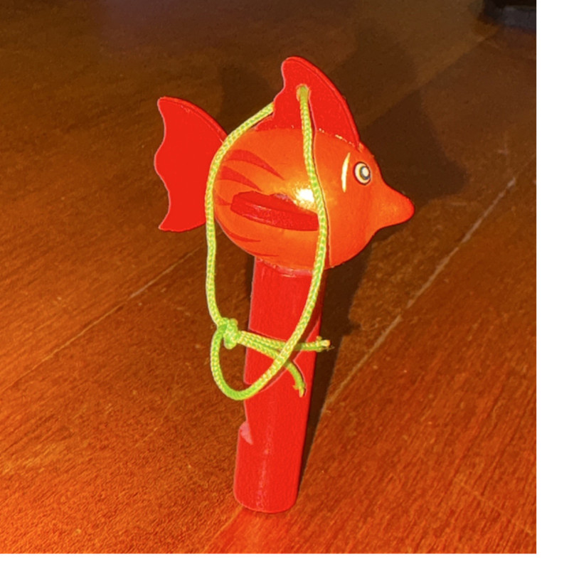 Orange-Red Wood Fish Whistle Figurine Collectible Wooden Toy Whistle Instrument