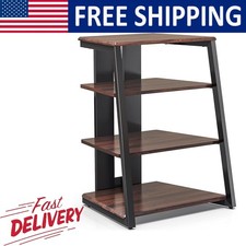 4-Tier AV Media Stand Corner Shelf Record Player Wooden Stereo Cabinet Audio New