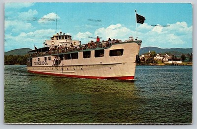 Vintage Lake George Ticonderoga Sightseeing Boat Postcard 1968