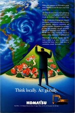 Komatsu Think Locally Act Globally Vintage Print Ad 1995