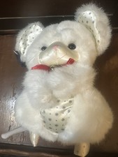 Vintage Applause Christmas 1986 Plush White Mouse Satin Snowflake Ears Jingle