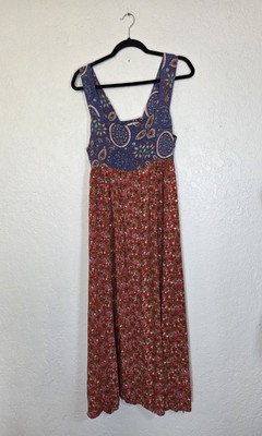 Natural Life Floral Paisley Multi Print Maxi Tank Dress Cinched Size XL Bohemian